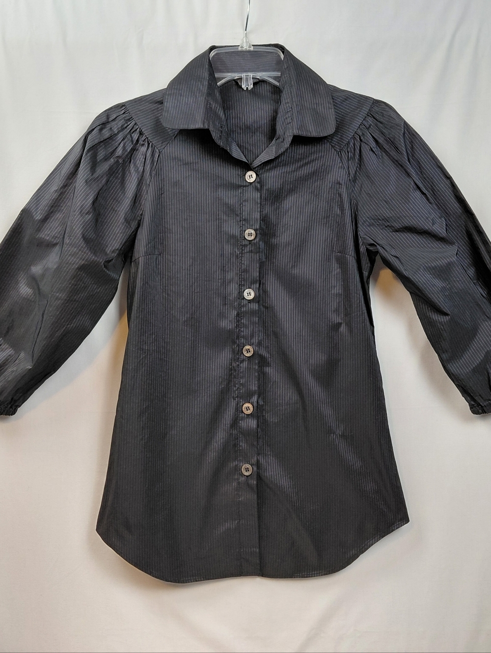 Pink Tartan Taffeta Pinstripe Blouse Women's Size 4 Puffed Three-quarter Sleeve